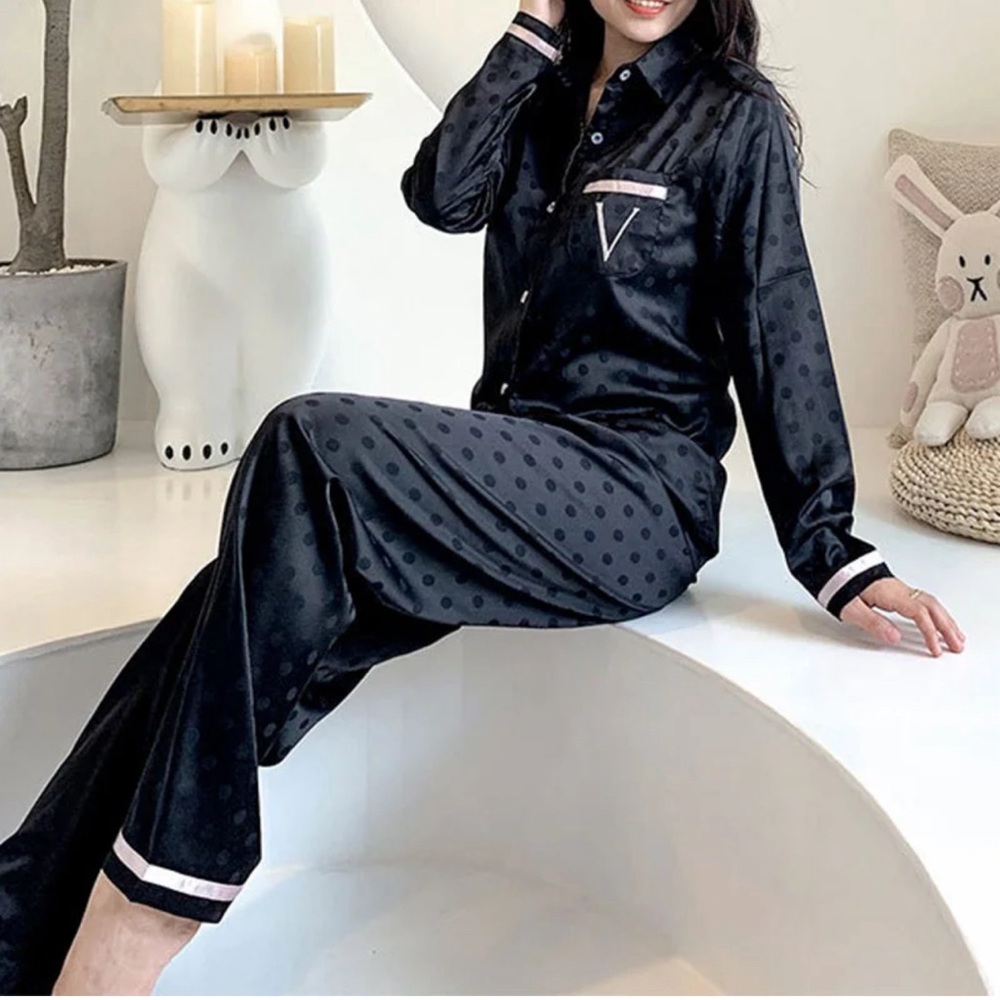 Victoria Secret 2 piece Black Satin Pajama Set. NEW WITH TAGS. Never been worn.